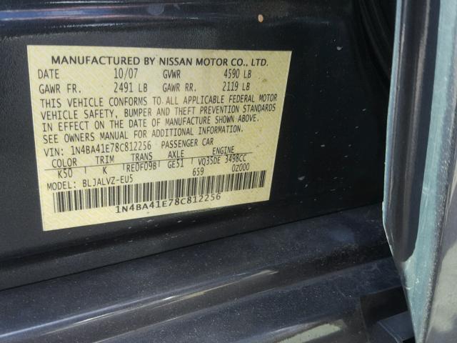 1N4BA41E78C812256 - 2008 NISSAN MAXIMA SE BLUE photo 10