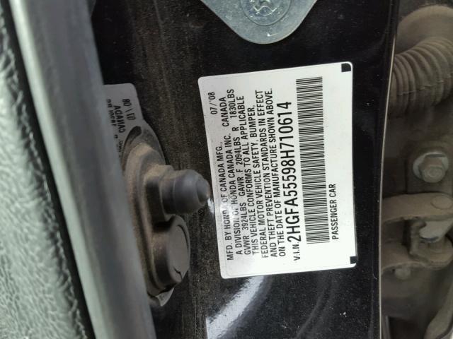 2HGFA55598H710614 - 2008 HONDA CIVIC SI BLACK photo 10