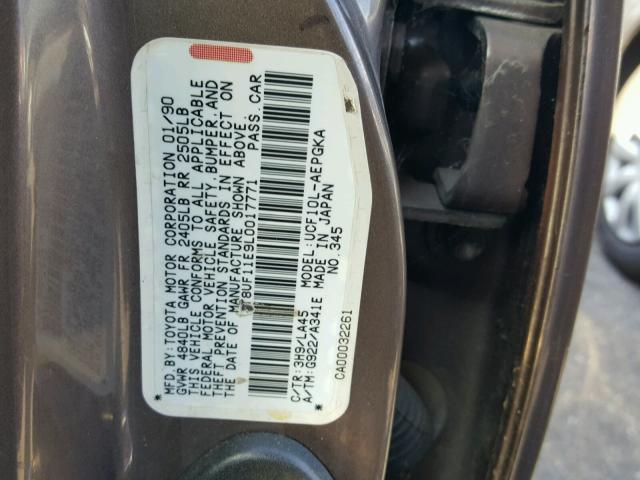 JT8UF11E9L0017771 - 1990 LEXUS LS 400 BROWN photo 10