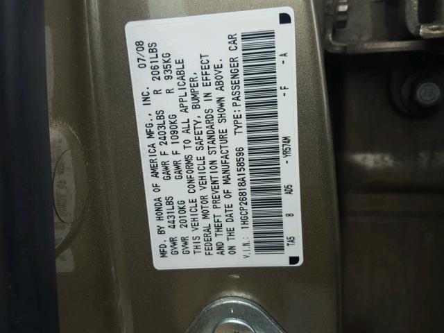 1HGCP26818A158596 - 2008 HONDA ACCORD EXL GOLD photo 10