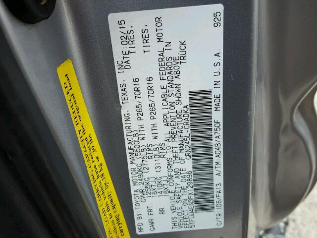 5TFUU4EN3FX129898 - 2015 TOYOTA TACOMA ACC SILVER photo 10