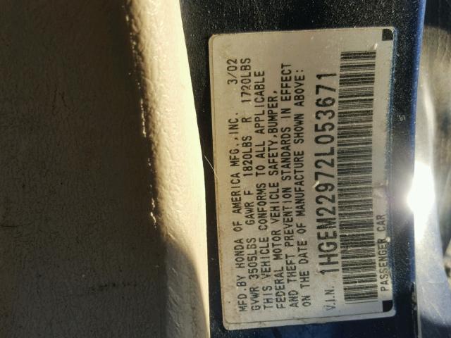 1HGEM22972L053671 - 2002 HONDA CIVIC EX 蓝色 照片 10