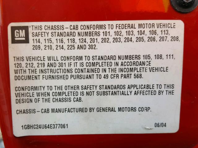 1GBHC24U64E377061 - 2004 CHEVROLET SILVERADO RED photo 10