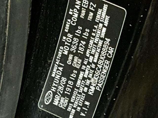 KMHCM36C48U088894 - 2008 HYUNDAI ACCENT GS BLACK photo 10