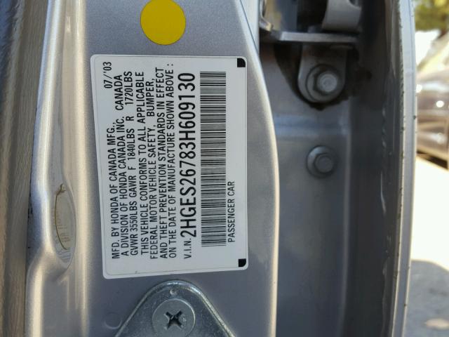 2HGES26783H609130 - 2003 HONDA CIVIC EX SILVER photo 10