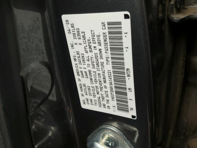 1HGCP26819A145221 - 2009 HONDA ACCORD EXL GRAY photo 10