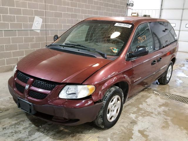 1B4GP25351B117410 - 2001 DODGE CARAVAN SE BURGUNDY photo 2