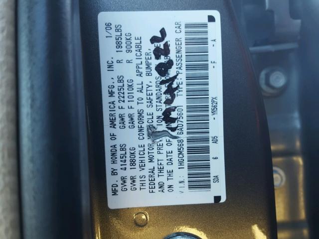 1HGCM56836A075601 - 2006 HONDA ACCORD EX GRAY photo 10