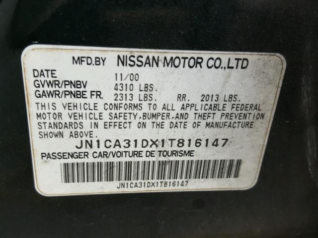 JN1CA31DX1T816147 - 2001 NISSAN MAXIMA GXE GREEN photo 10