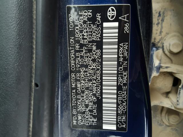 JTKKU104X8J012788 - 2008 TOYOTA SCION XD BLUE photo 10