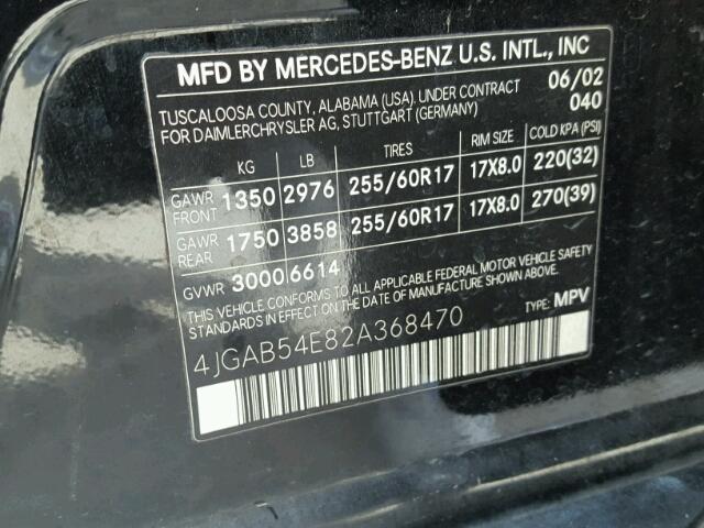 4JGAB54E82A368470 - 2002 MERCEDES-BENZ ML 320 BLUE photo 10