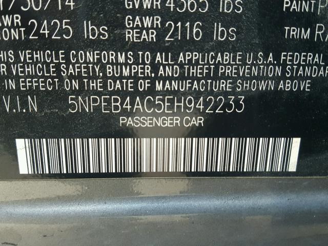 5NPEB4AC5EH942233 - 2014 HYUNDAI SONATA GLS GRAY photo 10