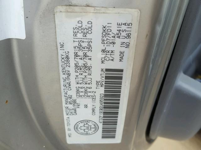 4T3ZF19C02U495923 - 2002 TOYOTA SIENNA CE TAN photo 10