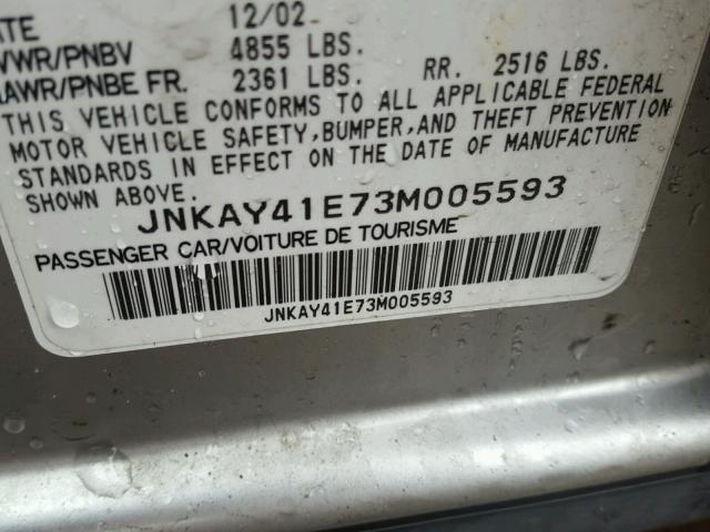 JNKAY41E73M005593 - 2003 INFINITI M45 SILVER photo 10