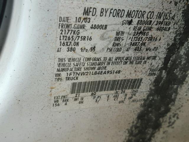 1FTNW21L84EA95148 - 2004 FORD F250 SUPER BLACK photo 10