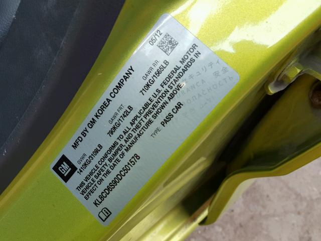 KL8CD6S90DC501578 - 2013 CHEVROLET SPARK 1LT Зеленый фото 10