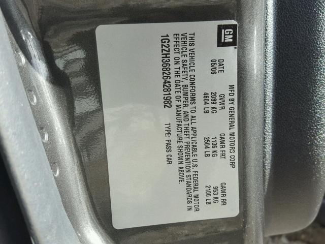 1G2ZH368264281982 - 2006 PONTIAC G6 GT SILVER photo 10