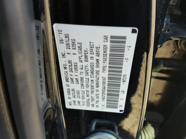 1HGCP2F83AA169167 - 2010 HONDA ACCORD EXL BLACK photo 10