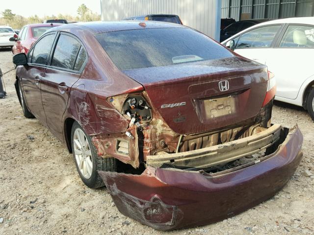 19XFB2F9XCE327331 - 2012 HONDA CIVIC EXL MAROON photo 3