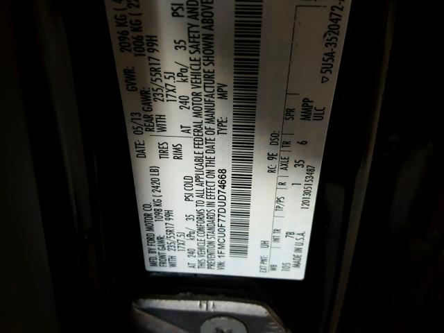 1FMCU0F77DUD74668 - 2013 FORD ESCAPE S BLACK photo 10