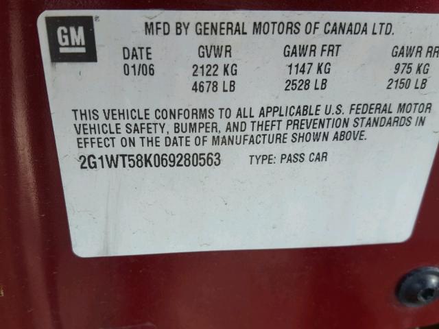 2G1WT58K069280563 - 2006 CHEVROLET IMPALA LT BURGUNDY photo 10