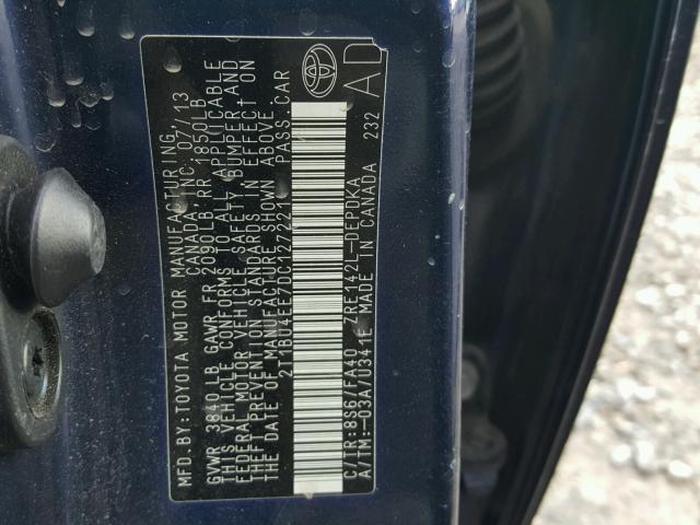 2T1BU4EE7DC127221 - 2013 TOYOTA COROLLA BA BLUE photo 10