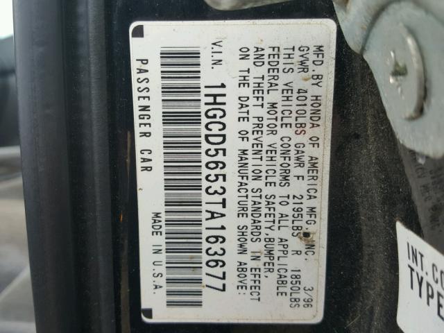 1HGCD5653TA163677 - 1996 HONDA ACCORD EX BLACK photo 10