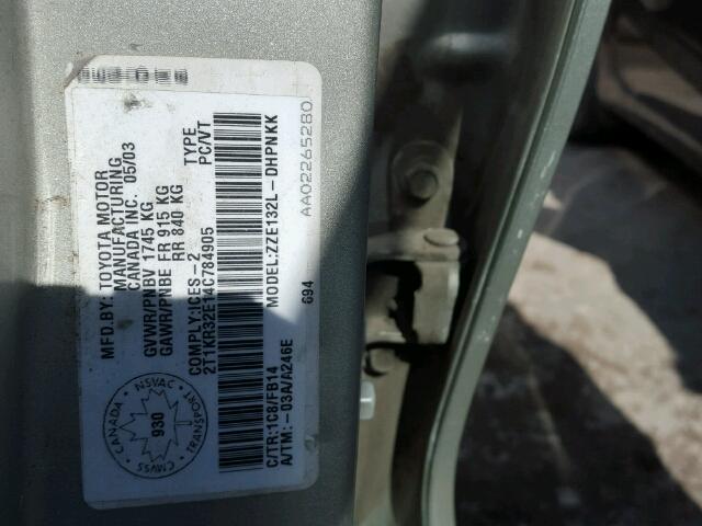 2T1KR32E14C784905 - 2004 TOYOTA COROLLA MA SILVER photo 10