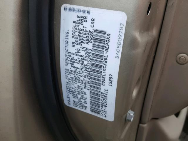 4T1BF28B54U353983 - 2004 TOYOTA AVALON XL GOLD photo 10