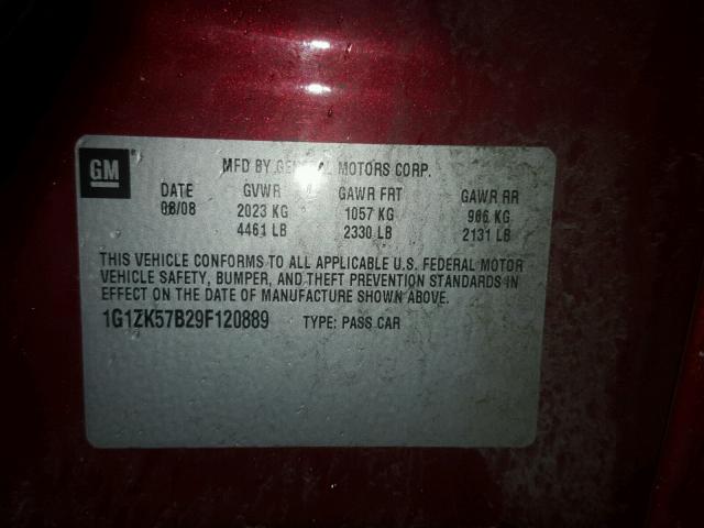 1G1ZK57B29F120889 - 2009 CHEVROLET MALIBU LTZ 栗色 照片 10