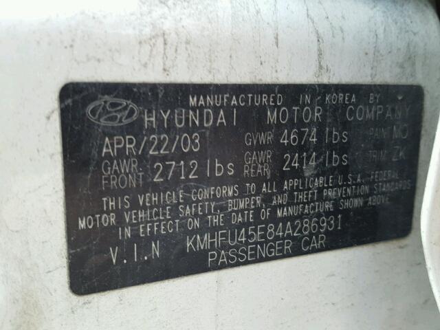 KMHFU45E84A286931 - 2004 HYUNDAI XG 350 WHITE photo 10