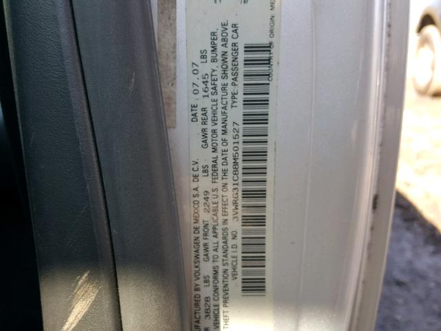 3VWRG31C88M501527 - 2008 VOLKSWAGEN NEW BEETLE 银色 照片 10