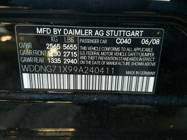 WDDNG71X99A240411 - 2009 MERCEDES-BENZ S 550 BLACK photo 10