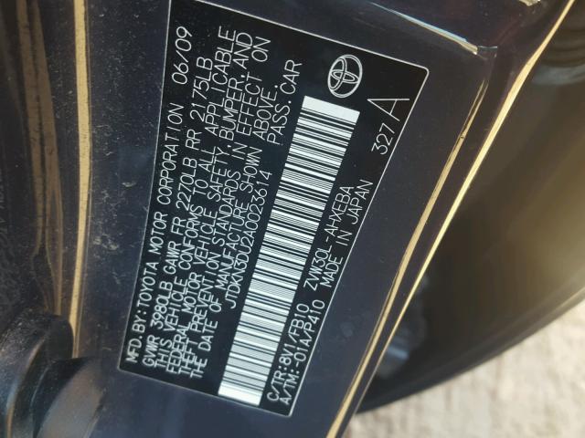 JTDKN3DU2A0023614 - 2010 TOYOTA PRIUS GRAY photo 10