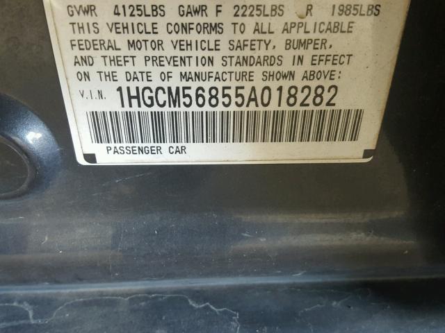 1HGCM56855A018282 - 2005 HONDA ACCORD EX GRAY photo 10