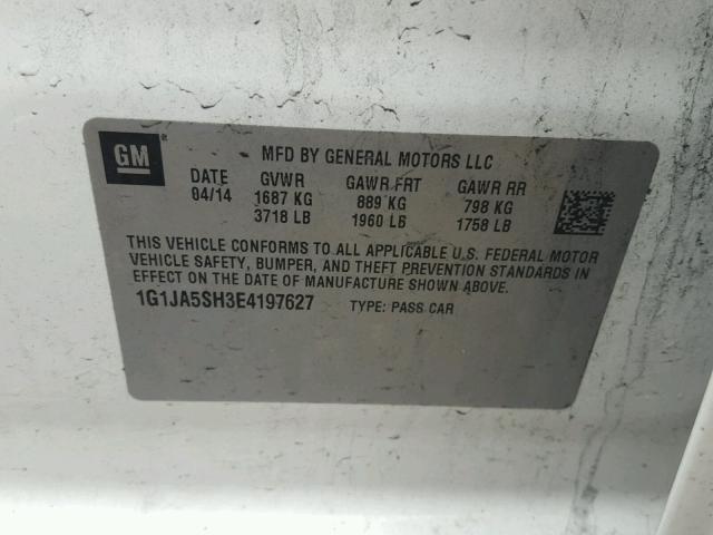 1G1JA5SH3E4197627 - 2014 CHEVROLET SONIC LS 白色 照片 10