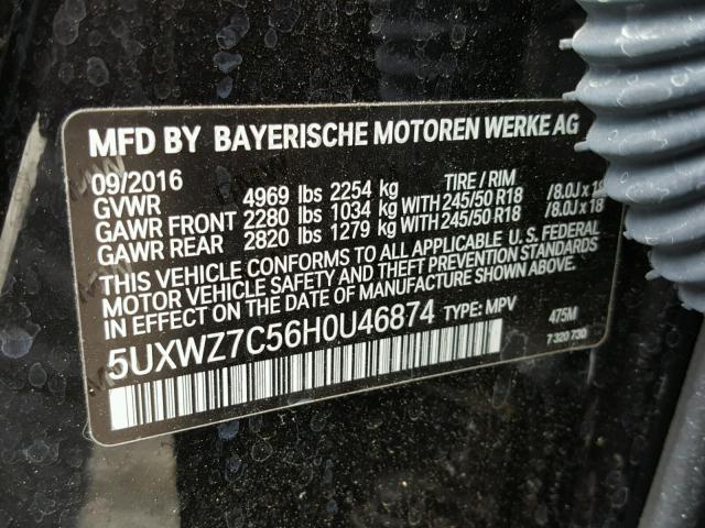 5UXWZ7C56H0U46874 - 2017 BMW X3 SDRIVE2 BLACK photo 10