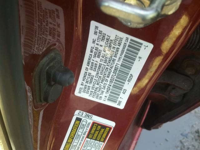 1HGFA16537L008071 - 2007 HONDA CIVIC LX RED photo 10