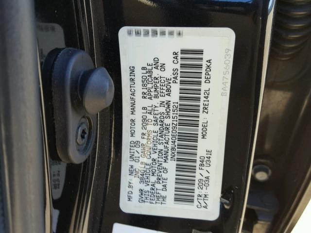 1NXBU40E09Z151521 - 2009 TOYOTA COROLLA BA BLACK photo 10