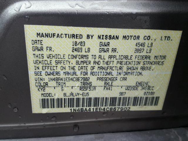 1N4BA41E94C867902 - 2004 NISSAN MAXIMA SE GOLD photo 10