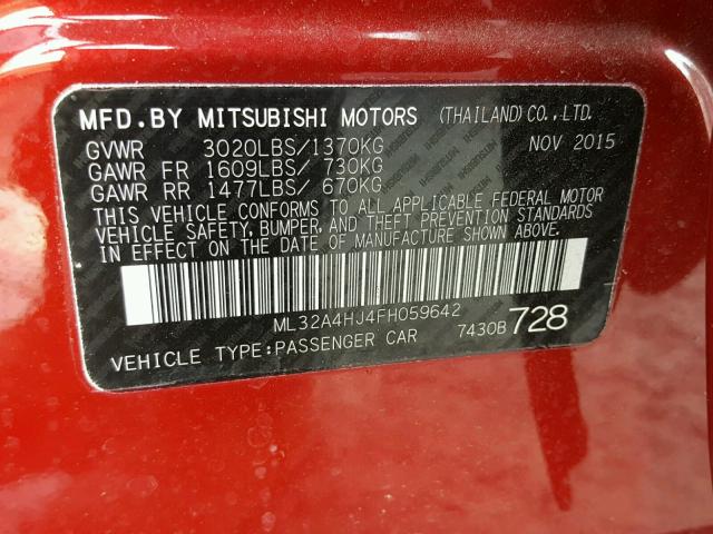 ML32A4HJ4FH059642 - 2015 MITSUBISHI MIRAGE ES RED photo 10