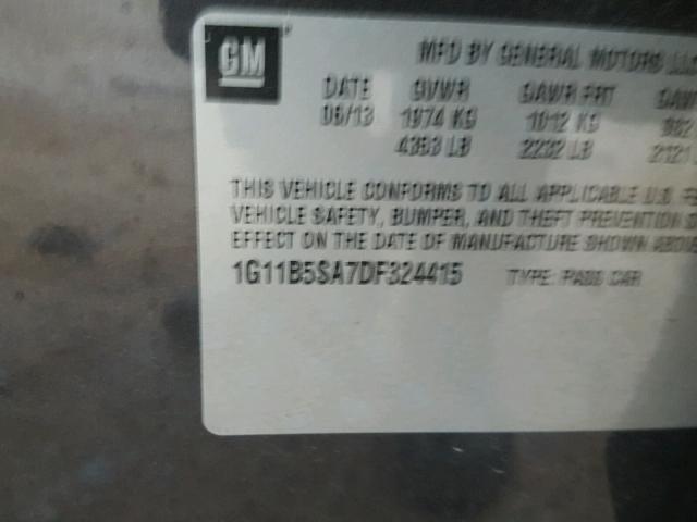 1G11B5SA7DF324415 - 2013 CHEVROLET MALIBU LS გრაფიტი ფოტო 10