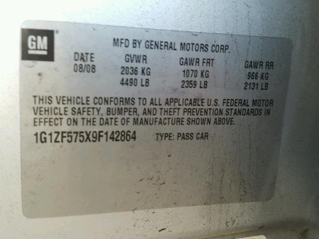 1G1ZF575X9F142864 - 2009 CHEVROLET MALIBU HYB SILVER photo 10