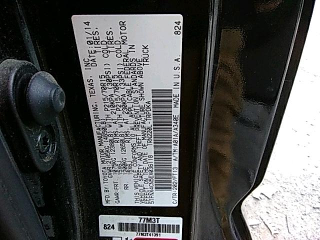 5TFNX4CN5EX036118 - 2014 TOYOTA TACOMA BLACK photo 10