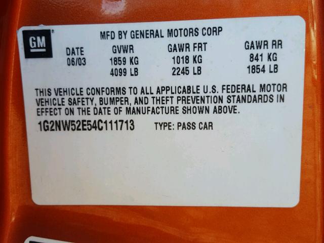 1G2NW52E54C111713 - 2004 PONTIAC GRAND AM G ORANGE photo 10