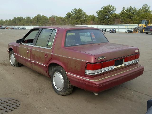 1P3XA46K2MF568149 - 1991 PLYMOUTH ACCLAIM BURGUNDY photo 3