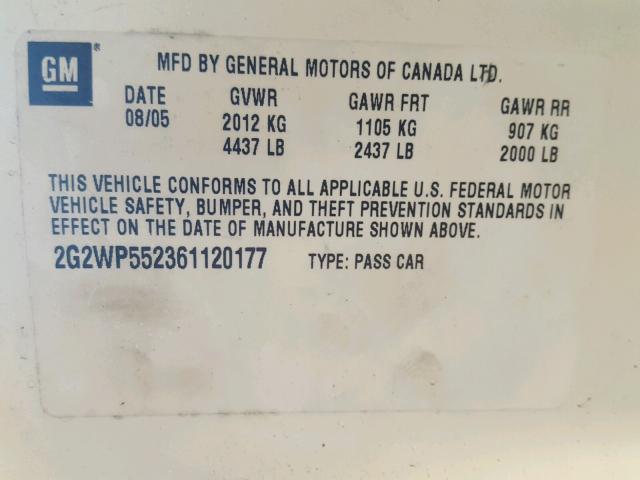 2G2WP552361120177 - 2006 PONTIAC GRAND PRIX თეთრი ფოტო 10