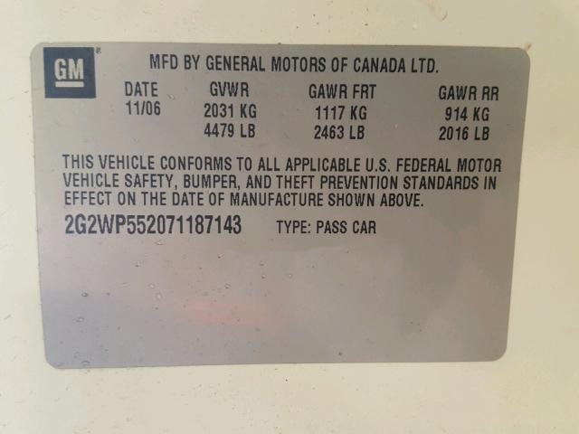 2G2WP552071187143 - 2007 PONTIAC GRAND PRIX WHITE photo 10