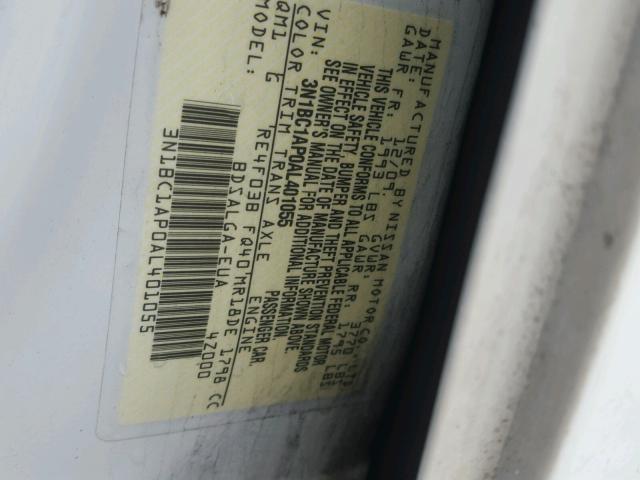 3N1BC1AP0AL401055 - 2010 NISSAN VERSA S WHITE photo 10