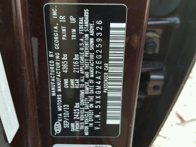 5XXGM4A72EG259326 - 2014 KIA OPTIMA LX BURGUNDY photo 10